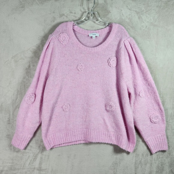 CeCe Sweaters - CeCe Sweater Womens 3X Pink Floral Applique Puff Sleeve Fuzzy Knit Plus Size NEW